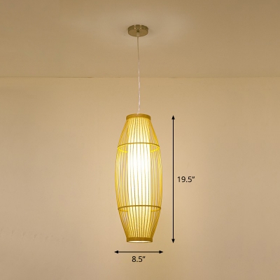 Geometric Tearoom Suspension Light Bamboo 1-Light Modern Pendant Lighting in Beige