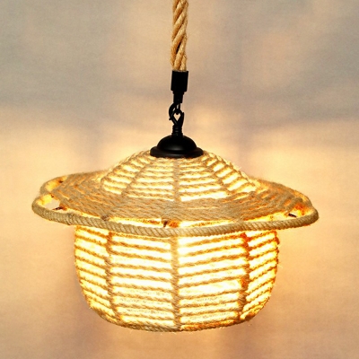 Geometry Natural Rope Hanging Light Cottage 1 Bulb Restaurant Ceiling Suspension Lamp in Brown