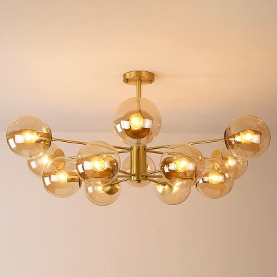 Glass Globe Shade Suspension Light Nordic Style Gold Pendant Lighting Fixture for Living Room