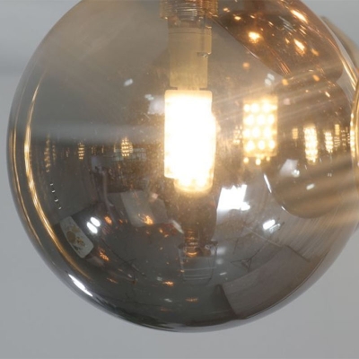 Globe Flush Mount Light Nordic Style Smoked Glass 5 Bulbs Living Room LED Semi Flush Ceiling Light in Gold