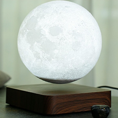 Globe LED Table Lamp Minimalist Moon Glass Bedside Nightstand Light with Wooden Base