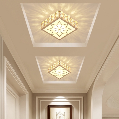 Gold Finish Square Ceiling Lamp Contemporary Cut-Crystal LED Flush Mount Lighting for Porch