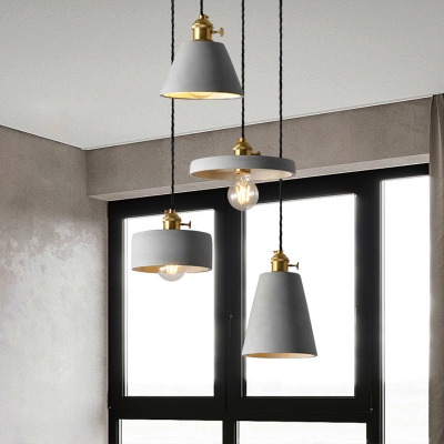 Grey Tapered Pendulum Light Minimalist 1-Head Cement Pendant Light Fixture with Brass Socket