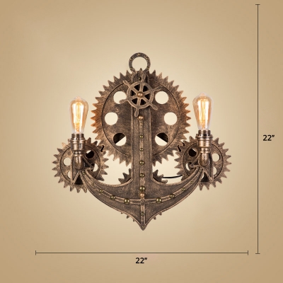 Iron Gear Shape Wall Lighting Rustic Restaurant Wall Light Fixture with Water Pipe in Bronze