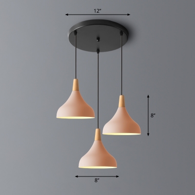Macaron Novelty 3-Light Ceiling Light Teardrop-Like Suspension Pendant with Metal Shade
