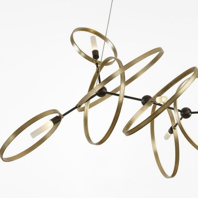 Metal Loop Chandelier Postmodern Brass Finish 6-Head Hanging Ceiling Lamp for Living Room