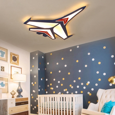 Metal Plane LED Flush Ceiling Light Childrens Blue Flush Mount Lighting Fixture for Kids Room