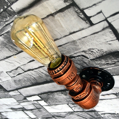 Metal Rust Red Wall Sconce Piping 1 Bulb Industrial Wall Mounted Light Fixture for Corridor