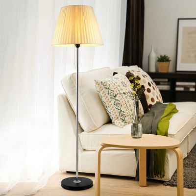 Modern Empire Shade Stand Up Lamp Gathered Fabric 1 Head Bedside Floor Light with Pull Chain