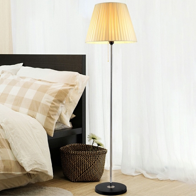 Modern Empire Shade Stand Up Lamp Gathered Fabric 1 Head Bedside Floor Light with Pull Chain