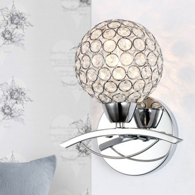 Modern Mini Globe Wall Light Fixture Crystal Single-Bulb Bedroom Wall Light Sconce