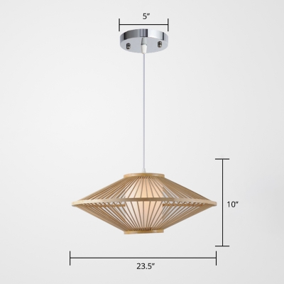 Modern UFO Shaped Drop Pendant Bamboo 1-Light Dining Room Suspension Lamp in Wood