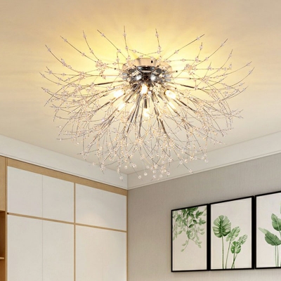 Modernism Dandelion Ceiling Flush Mount Light Crystal Living Room Flush Light Fixture