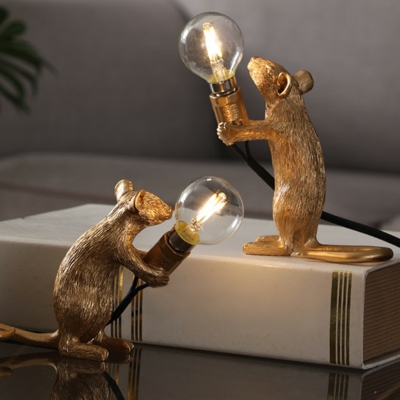 Mouse Night Lamp Childrens Resin 1 Head Bedroom Table Light with Open Bulb Design