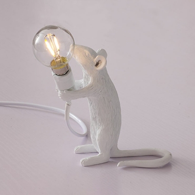 Mouse Night Lamp Childrens Resin 1 Head Bedroom Table Light with Open Bulb Design