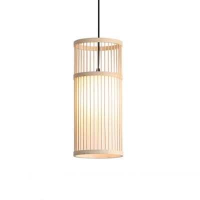 Nordic Style Cylindrical Shade Ceiling Light Bamboo 1 Bulb Restaurant Hanging Lamp