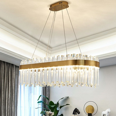 Prismatic Crystal Oval Pendant Light Modernist Golden LED Island Light Fixture for Restaurant