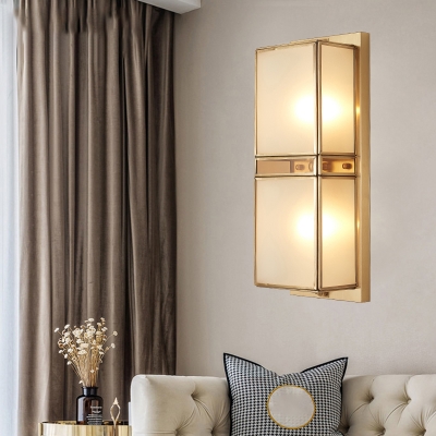 Rectangle Living Room Wall Sconce Light Simplicity Frosted Glass Brass Wall Light Fixture