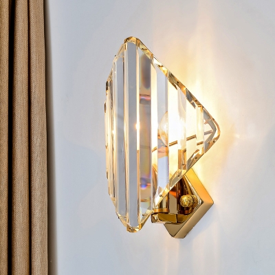 Rhombus Shaped Wall Sconce Lighting Simple Style Crystal 1 Bulb Gold Wall Lamp for Bedroom