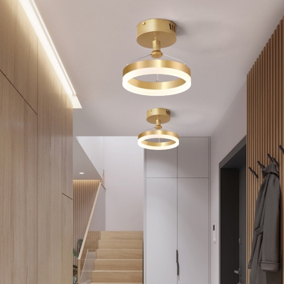 Ring Semi Flush Modern Style Acrylic Gold LED Flush Ceiling Light Fixture for Corridor