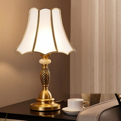 Scalloped Living Room Table Lamp Classic Style Glass Single Brass Nightstand Light