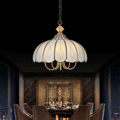 Scalloped Restaurant Chandelier Light Minimalism Glass Panel Gold Pendant Light Fixture
