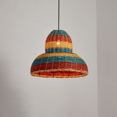 Shaded Suspension Lighting Japanese Style Rattan 1 Head Wood Pendant Ceiling Light