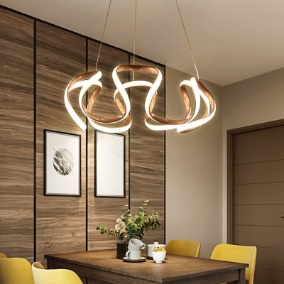 Simplicity Curve Chandelier Lamp Metallic Dining Room LED Hanging Light Fixture in Gold