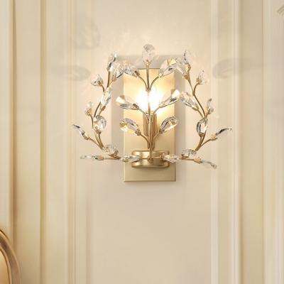 Single Wall Mount Light Traditional Leaf Faceted Crystal Wall Light Fixture for Corridor