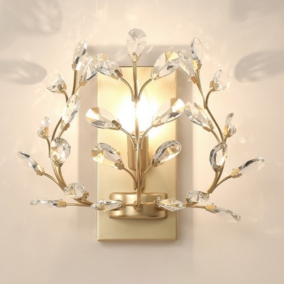 Single Wall Mount Light Traditional Leaf Faceted Crystal Wall Light Fixture for Corridor