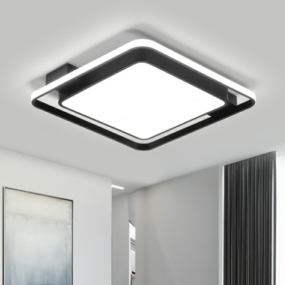 Square Bedroom LED Flush Ceiling Light Acrylic Minimalist Flush Mount Fixture in Black