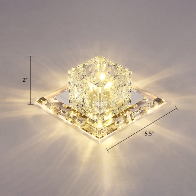 Square LED Ceiling Mount Light Fixture Minimalist Clear Crystal Chrome Finish Flush Light