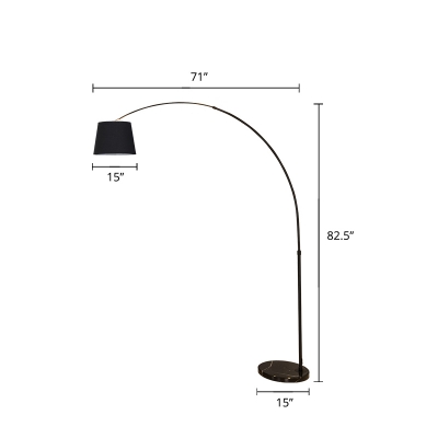 Tapered Drum Study Room Floor Lamp Fabric Single-Bulb Contemporary Arched Standing Lighting in Black