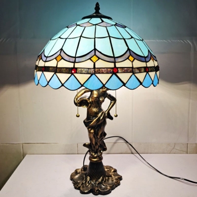 Tiffany Flower and Bird Night Lamp 1-Light Stained Glass Table Lighting in Brass
