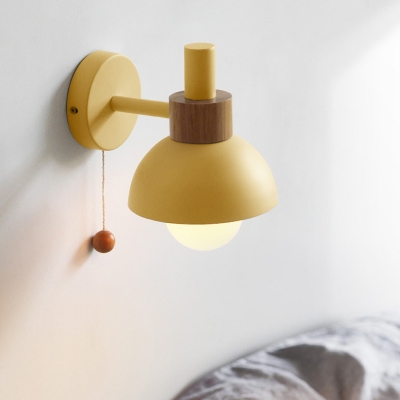 Torchlight Shaped Wall Light Macaron Metal 1 Head Kids Bedroom Wall Mounted Lamp with Ball Pull Chain