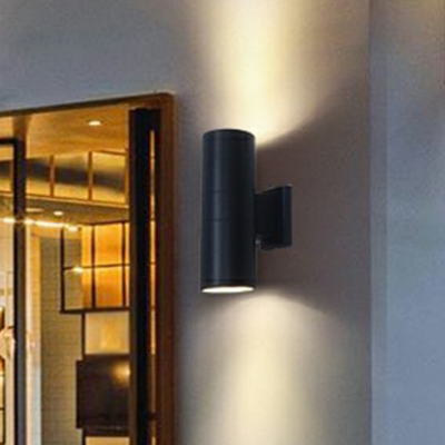 Tube Shaped LED Wall Light Simple Aluminum Garden Wall Sconce Light Fixture in Black