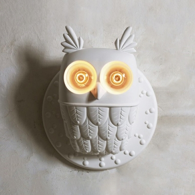 White Owl Wall Sconce Light Decorative 2-Bulb Resin Wall Mounted Light for Corridor