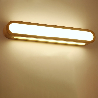 Wood Oblong LED Sconce Light Fixture Minimalist Acrylic Vanity Wall Light for Bedroom