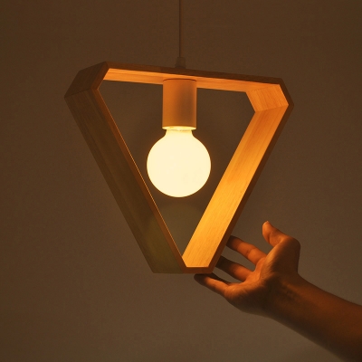Wooden Frame Hanging Lamp Simplicity 1 Bulb Beige Suspension Pendant Light over Table