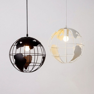 World Globe Bedside Pendant Light Fixture Industrial Metal Single Pendulum Light