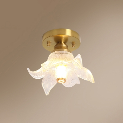 1 Bulb Semi Flush Light Rustic Shaded Clear Glass Ceiling Flush Mount in Gold for Corridor