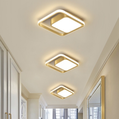 Aluminum Square LED Flush Light Fixture Modern Brushed Gold Ceiling Mount Lamp for Corridor