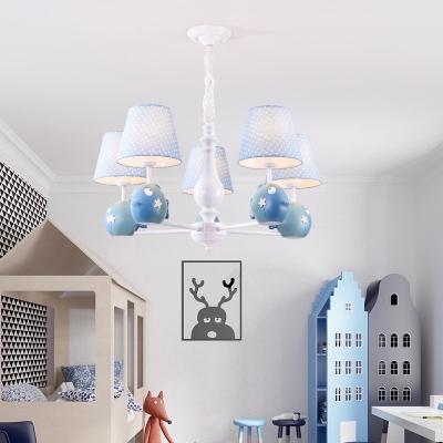 Animal Kindergarten Ceiling Chandelier Resin Childrens Hanging Light Kit with Tapered Fabric Shade in White