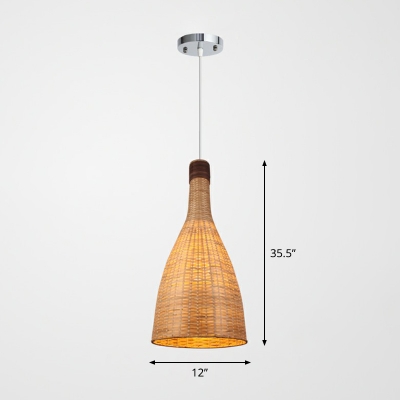 Bamboo Funnel Hanging Light Fixture Minimalist 1-Light Wood Pendant Lamp for Restaurant