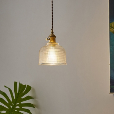 Bell Clear Prismatic Glass Pendant Light Antique 1-Light Restaurant Hanging Light Fixture