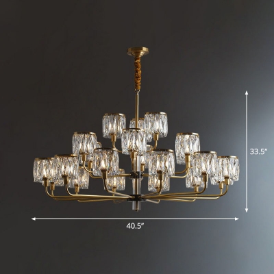Beveled K9 Crystal Cylinder Chandelier Postmodern Style Gold Finish Pendant Lighting Fixture