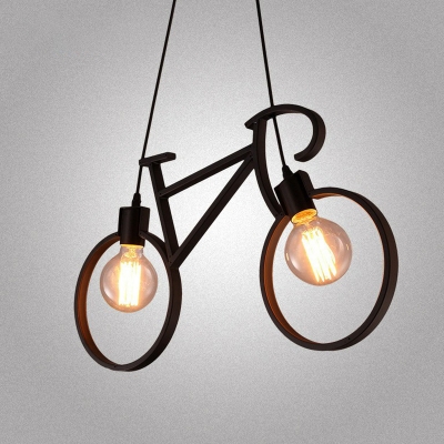 Bike Shaped Metal Hanging Lamp Decorative 2 Lights Ceiling Pendant for Kids Bedroom