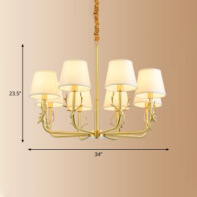 Brass Plated Ceiling Chandelier Rustic Metal Deer Pendant Lighting with Tapered Fabric Shade