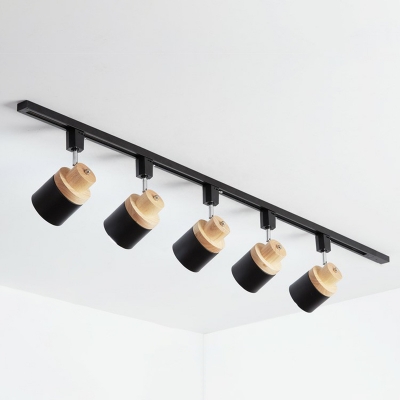 Cap Shaped Metal Track Lamp Nordic Style Wood Semi-Flush Ceiling Light for Dining Room