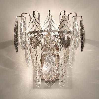 Clear K9 Crystal Leaf Wall Lamp Contemporary 3 Lights Rose Gold Wall Sconce Light for Bedroom